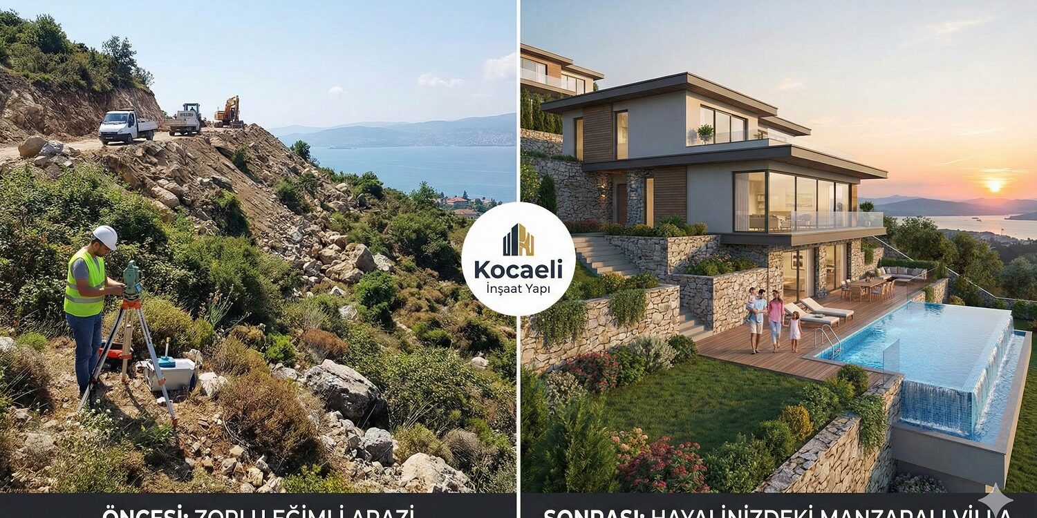 sıfırdan villa inşa etmek eğimli araziye villa yapımı avantajları, zorlukları ve çözüm önerileri