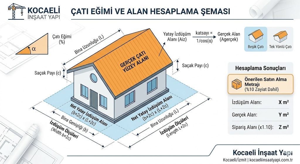 Çatı Eğimi ve Alan Hesaplama Şeması