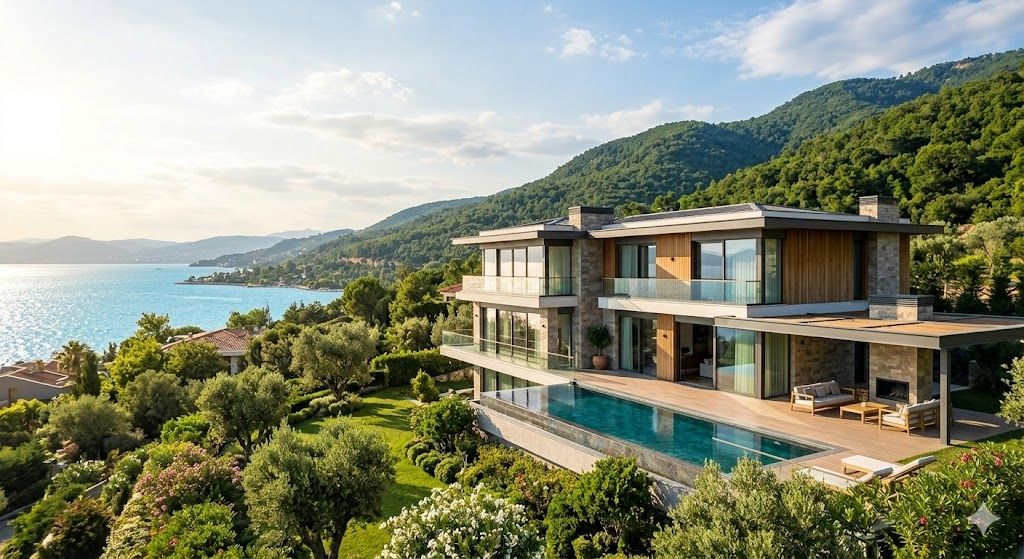 Kocaeli'de doğa ve deniz manzaralı lüks villa inşaatı ve modern mimari tasarımı