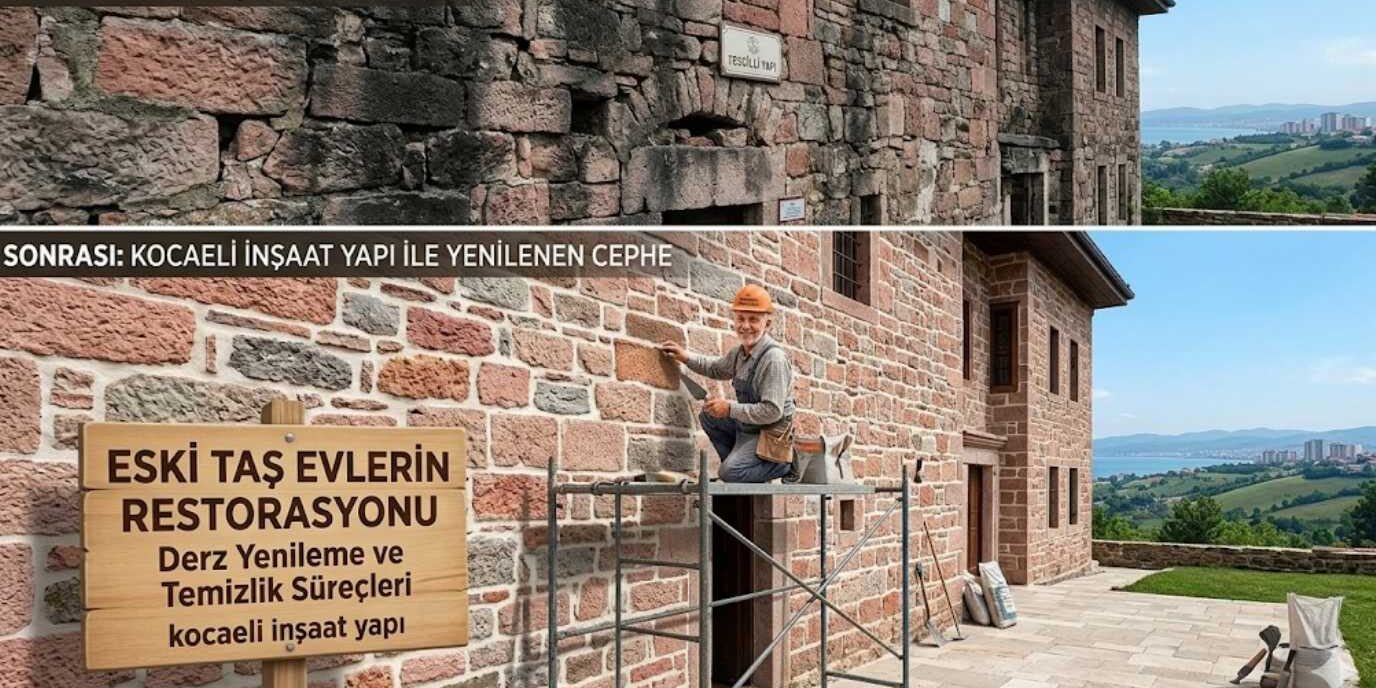 Eski taş evlerin restorasyonu derz yenileme ve temizlik süreçleri Kocaeli şantiyesi öncesi sonrası görünümü
