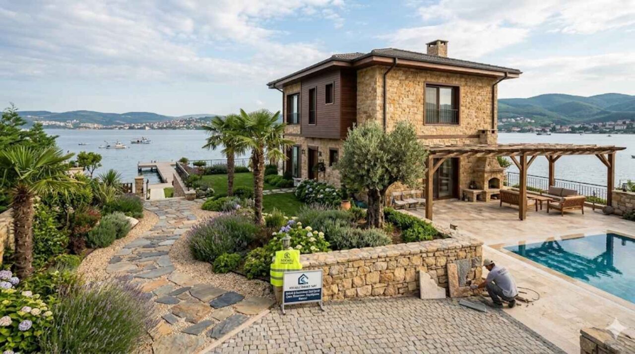 gölcük villa çevre düzenleme karamürsel taş kaplama ustası sahil şeridi bahçe peyzaj modelleri kocaeli inşaat yapı çevre düzenleme sahil villası dış cephe taş kaplama