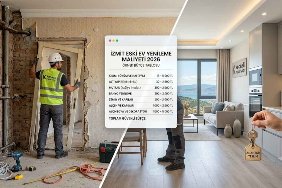 İzmit Eski Ev Yenileme Maliyeti 2026 İzmit eski ev yenileme maliyeti 2026 tablosu ve Kocaeli İnşaat Yapı komple anahtar teslim tadilat projesi