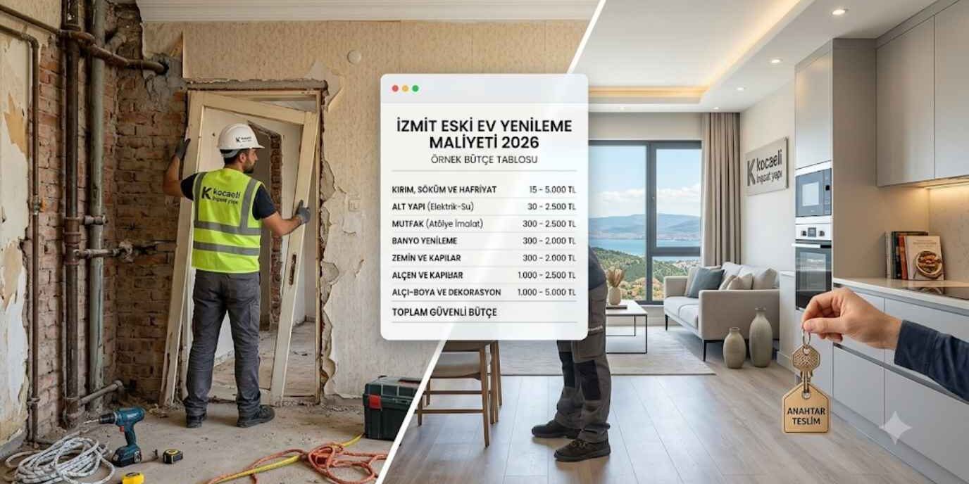 İzmit Eski Ev Yenileme Maliyeti 2026 İzmit eski ev yenileme maliyeti 2026 tablosu ve Kocaeli İnşaat Yapı komple anahtar teslim tadilat projesi