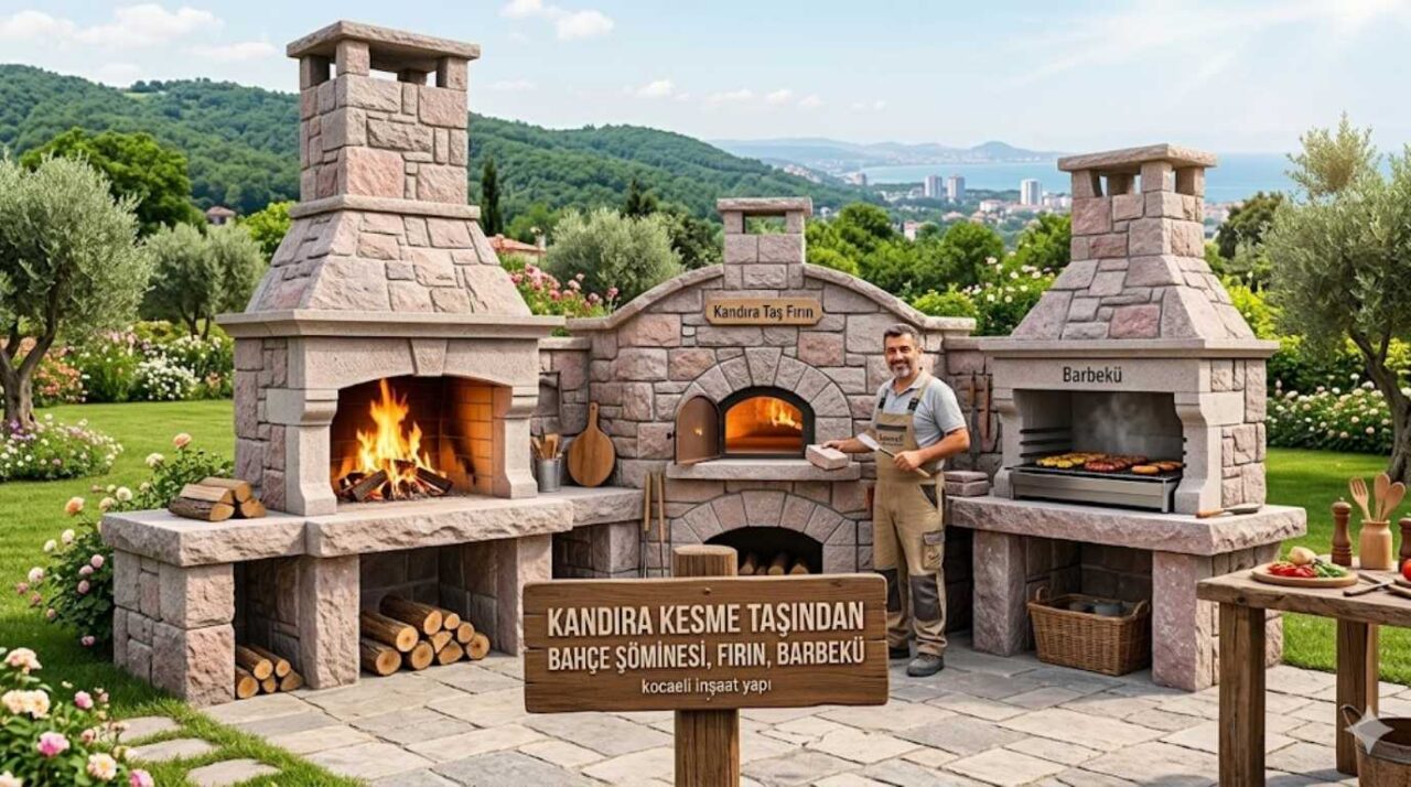 Kandıra kesme taşından bahçe şöminesi fırın ve barbekü imalatı Kocaeli şantiyesi
