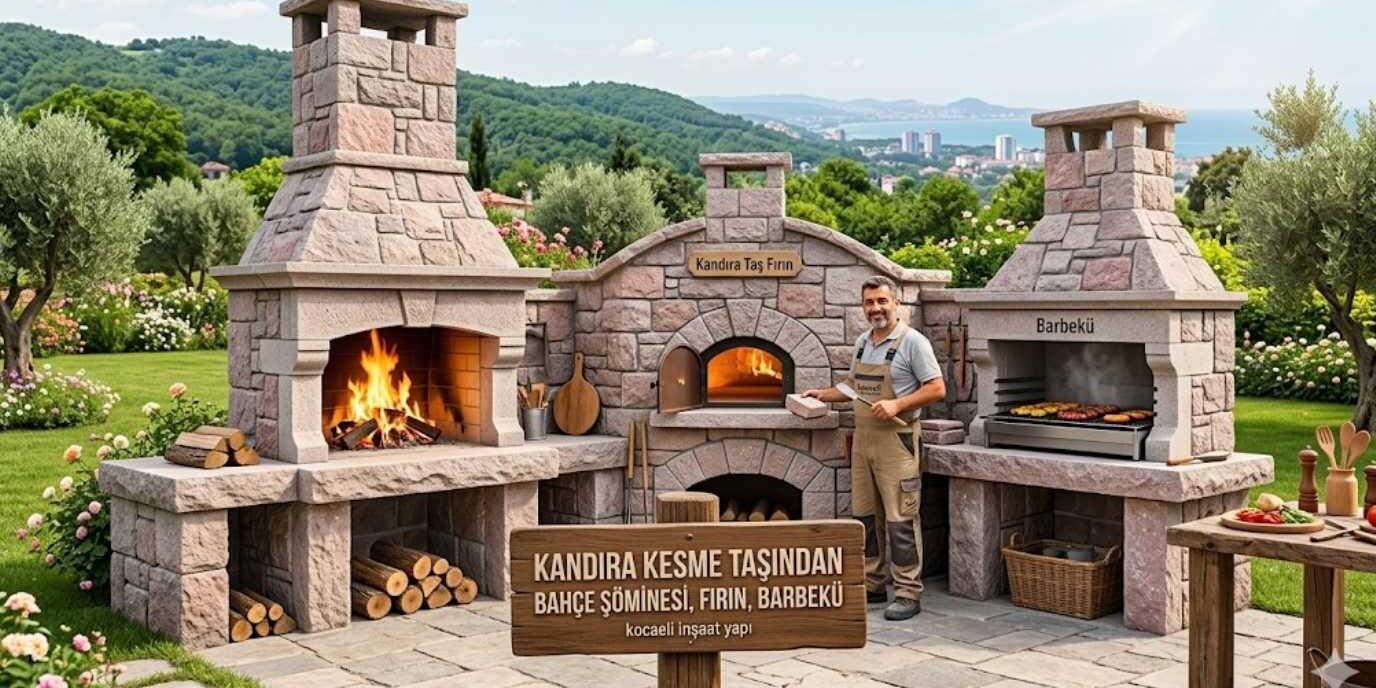 Kandıra kesme taşından bahçe şöminesi fırın ve barbekü imalatı Kocaeli şantiyesi