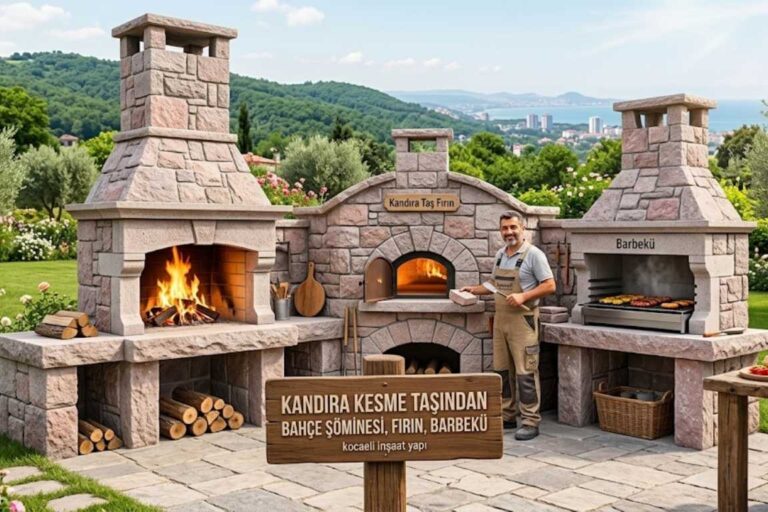 Kandıra kesme taşından bahçe şöminesi fırın ve barbekü imalatı Kocaeli şantiyesi