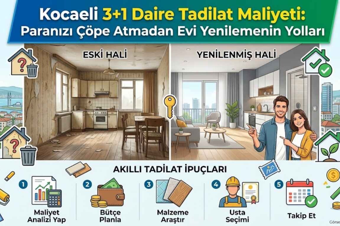 Kocaeli 3+1 Daire Tadilat Maliyeti Kocaeli 3+1 daire tadilat maliyeti ve bütçe dostu anahtar teslim ev yenileme rehberi