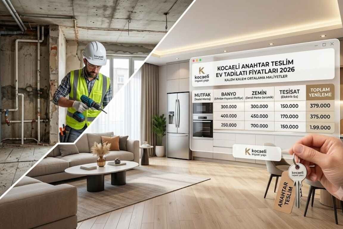Kocaeli Ev Tadilatı Fiyatları 2026 Kocaeli anahtar teslim ev tadilatı fiyatları 2026 tablosu ve Kocaeli İnşaat Yapı komple ev yenileme projesi