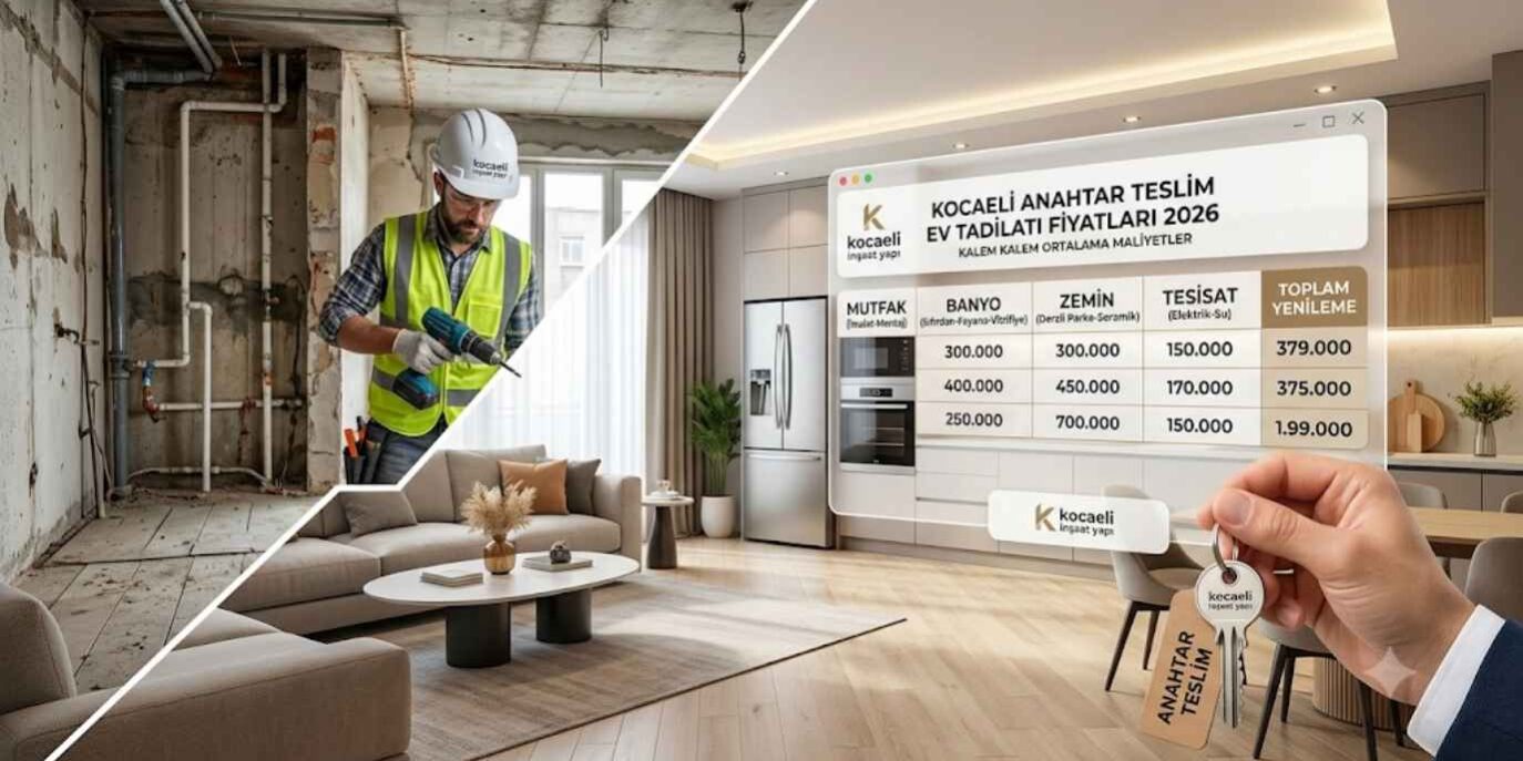 Kocaeli Ev Tadilatı Fiyatları 2026 Kocaeli anahtar teslim ev tadilatı fiyatları 2026 tablosu ve Kocaeli İnşaat Yapı komple ev yenileme projesi